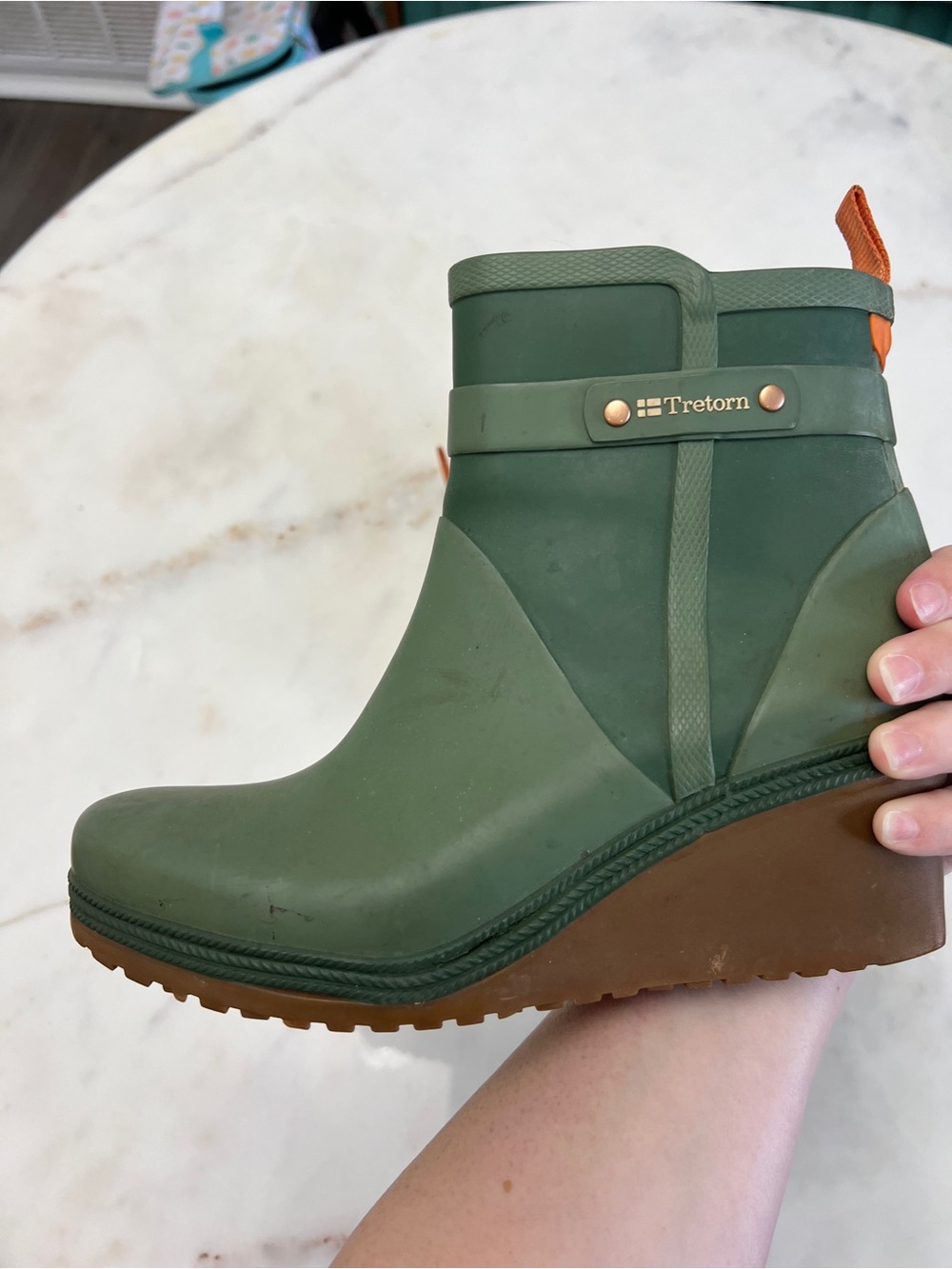 Tretorn Green Wedge Rain Ankle Boots with Brown Sole size 8 - Picture 4 of 14